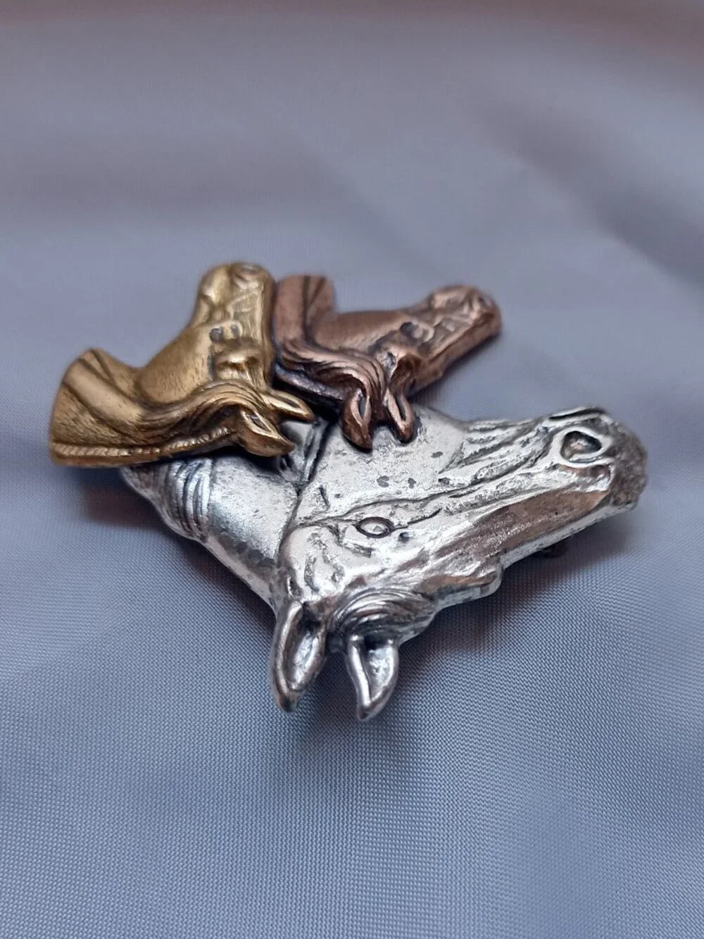 Stamped Three Tone Metal Horse Brooch